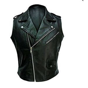 Leather addicts black biker vest. Size 40 chest